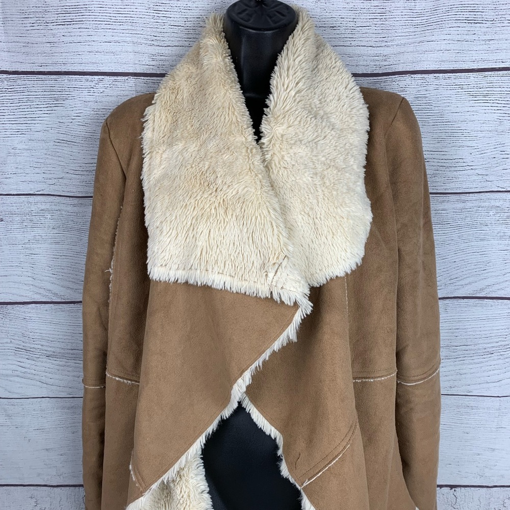 Faux Suede Faux Fur Open Jacket